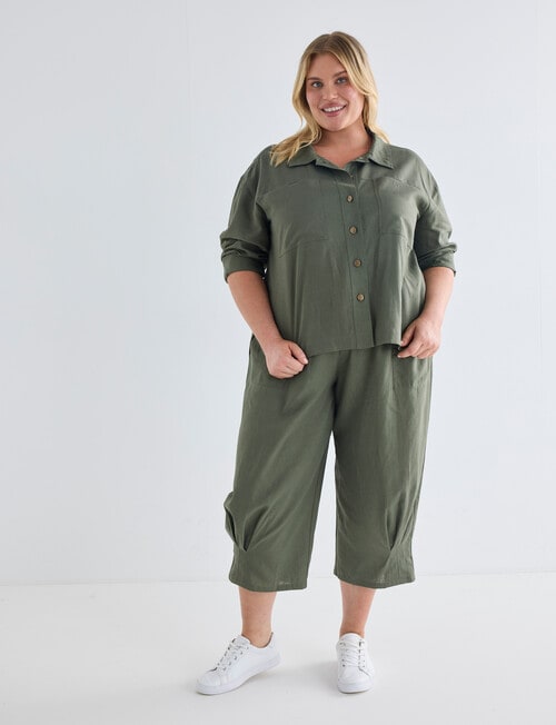 Studio Curve Linen Viscose Pocket Front Jacket, Foliage product photo View 03 L