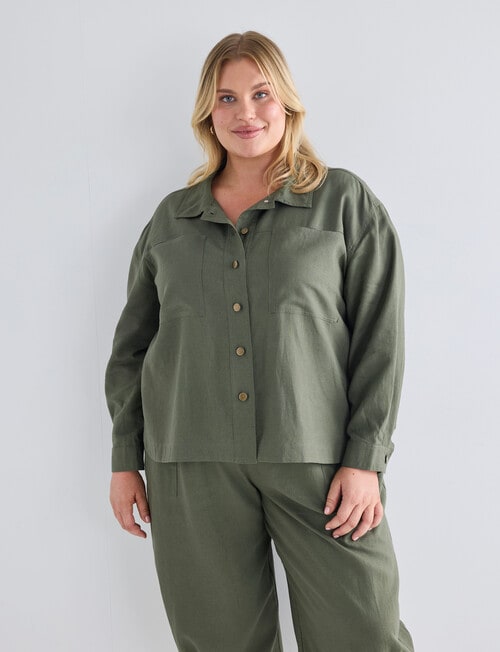 Studio Curve Linen Viscose Pocket Front Jacket, Foliage product photo View 05 L