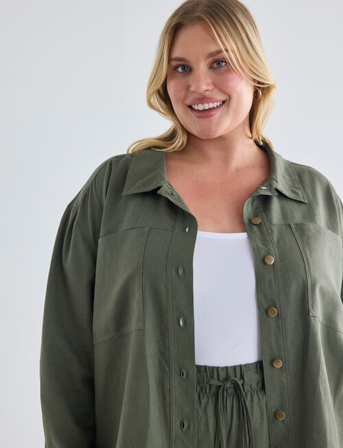 Studio Curve Linen Viscose Pocket Front Jacket, Foliage product photo View 07 L