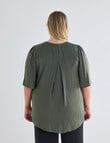 Studio Curve Fluted Sleeve Pintuck Button Front Top, Foliage product photo View 02 S