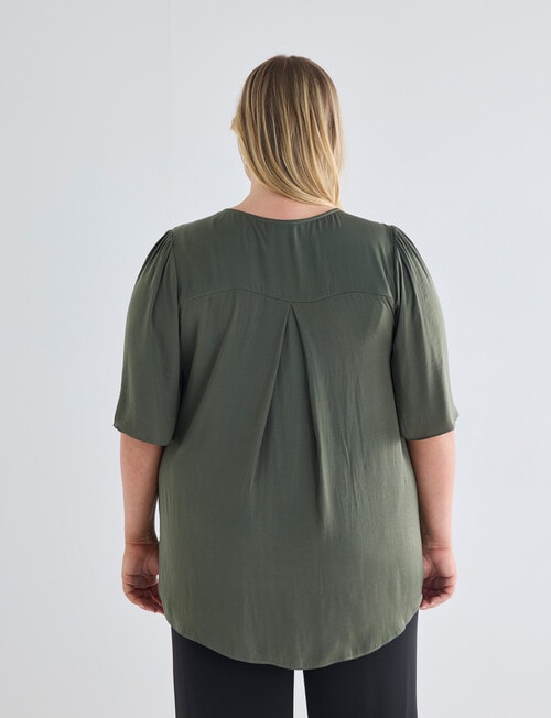Studio Curve Fluted Sleeve Pintuck Button Front Top, Foliage product photo View 02 L