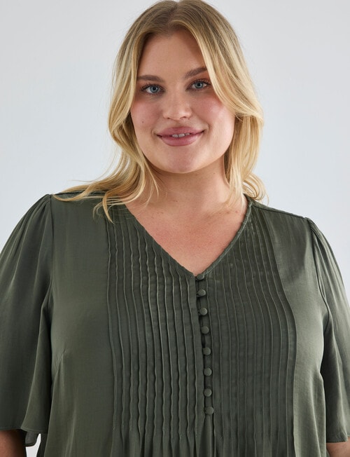 Studio Curve Fluted Sleeve Pintuck Button Front Top, Foliage product photo View 04 L