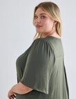 Studio Curve Fluted Sleeve Pintuck Button Front Top, Foliage product photo View 05 S