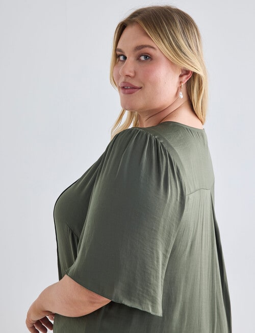 Studio Curve Fluted Sleeve Pintuck Button Front Top, Foliage product photo View 05 L