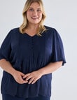 Studio Curve Fluted Pintuck Button Front Top, Bright Navy product photo