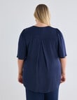 Studio Curve Fluted Pintuck Button Front Top, Bright Navy product photo View 02 S