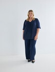 Studio Curve Fluted Pintuck Button Front Top, Bright Navy product photo View 03 S