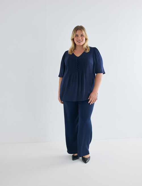 Studio Curve Fluted Pintuck Button Front Top, Bright Navy product photo View 03 L