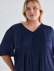 Studio Curve Fluted Pintuck Button Front Top, Bright Navy product photo View 05 S