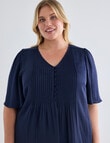 Studio Curve Fluted Pintuck Button Front Top, Bright Navy product photo View 06 S