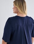 Studio Curve Fluted Pintuck Button Front Top, Bright Navy product photo View 07 S