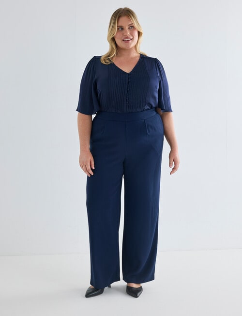 Studio Curve Fluted Pintuck Button Front Top, Bright Navy product photo View 08 L
