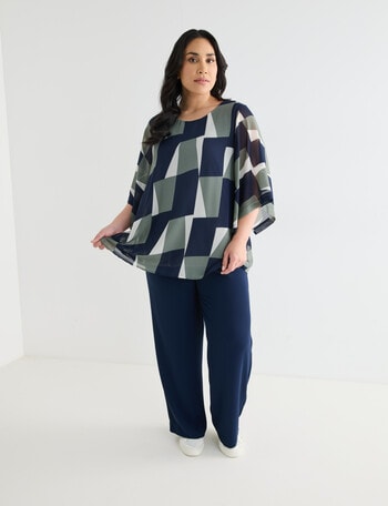 Studio Curve Chiffon Layer Top, Navy & Foliage product photo