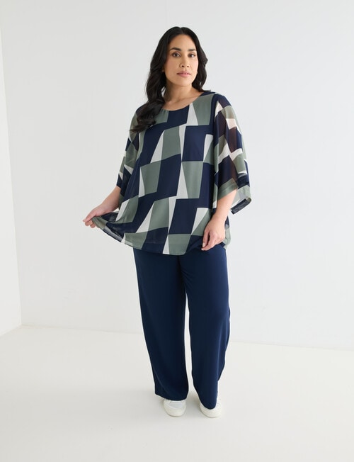 Studio Curve Chiffon Layer Top, Navy & Foliage product photo