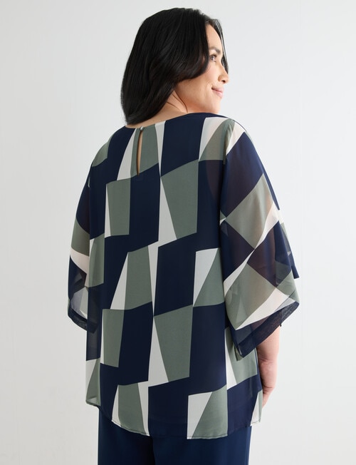 Studio Curve Chiffon Layer Top, Navy & Foliage product photo View 02 L