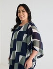 Studio Curve Chiffon Layer Top, Navy & Foliage product photo View 03 S