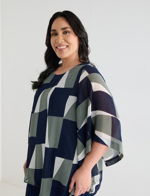 Studio Curve Chiffon Layer Top, Navy & Foliage product photo View 03 L
