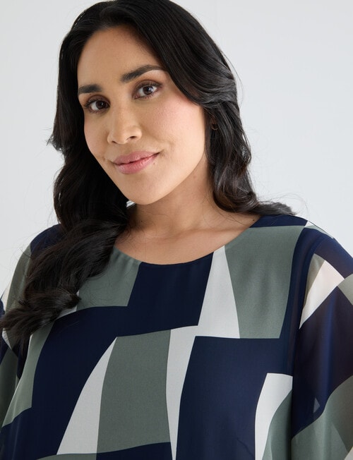 Studio Curve Chiffon Layer Top, Navy & Foliage product photo View 04 L