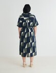 Studio Curve Short Sleeve Shirt Dress, Bright Navy & Foliage Print product photo View 02 S