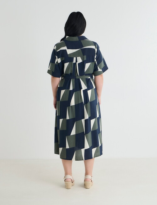 Studio Curve Short Sleeve Shirt Dress, Bright Navy & Foliage Print product photo View 02 L