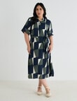 Studio Curve Short Sleeve Shirt Dress, Bright Navy & Foliage Print product photo View 03 S