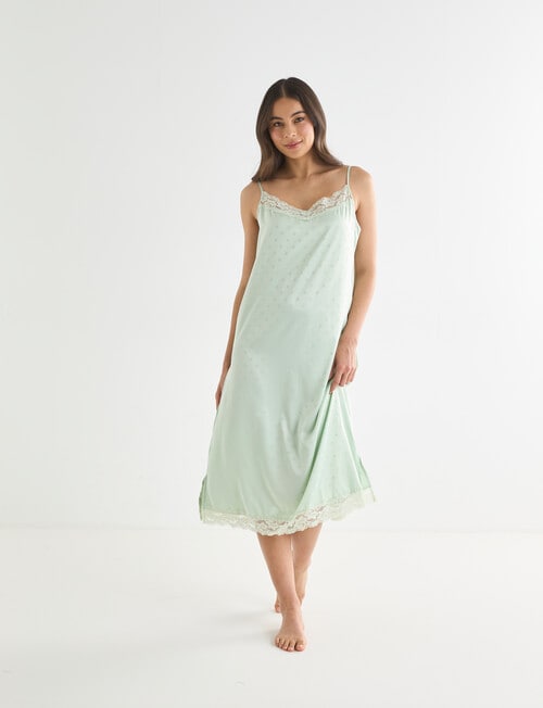 Whistle Sleep Lace Trim Satin Nightie, Lime Spot product photo View 03 L
