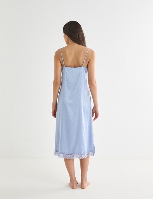 Whistle Sleep Lace Trim Satin Nightie, Pale Blue Spot product photo View 02 L