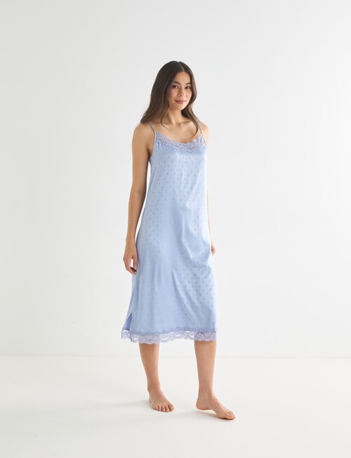 Whistle Sleep Lace Trim Satin Nightie, Pale Blue Spot product photo View 03 L