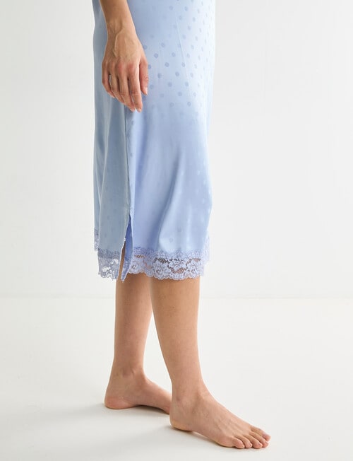 Whistle Sleep Lace Trim Satin Nightie, Pale Blue Spot product photo View 05 L