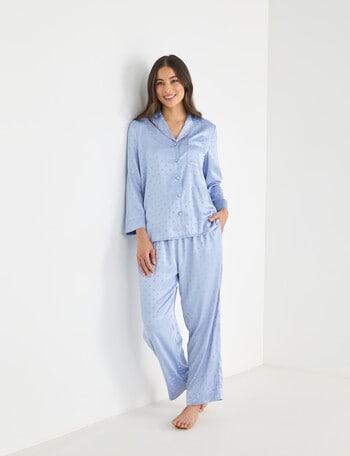Whistle Sleep Satin PJ Set, Pale Blue Spot product photo