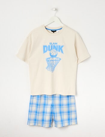 Sleep Squad Knit Woven PJ Set, Slam Dunk Check product photo