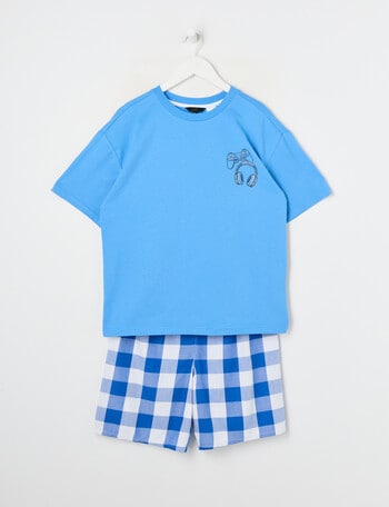Sleep Squad Game Gear Check Knit Woven PJ Set, Cerulean Blue, 8-16 product photo