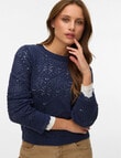 Vero Moda Susanna Long Sleeve Pullover, Navy product photo