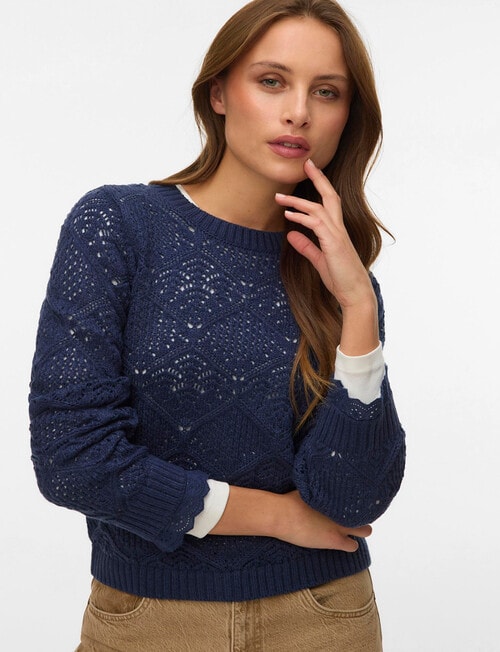 Vero Moda Susanna Long Sleeve Pullover, Navy product photo