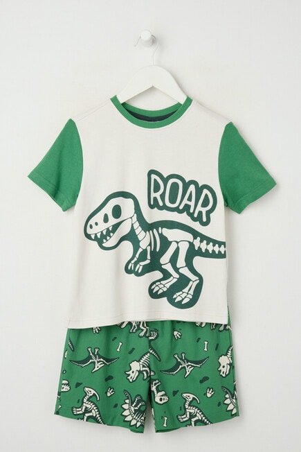 Sleep Mode Knit Woven Dino Fossil PJ Set, Cut Grass, 2-8 product photo