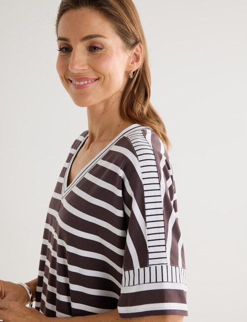 Line 7 Crew Panelled Tee, Cocoa Brown Stripe product photo View 04 L