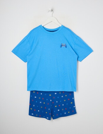 Sleep Squad Game Repeat Knit PJ Set, Cerulean Blue, 8-16 product photo