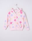Mac & Ellie Flowers Boxy Zip Through Hoodie, Light Pink product photo