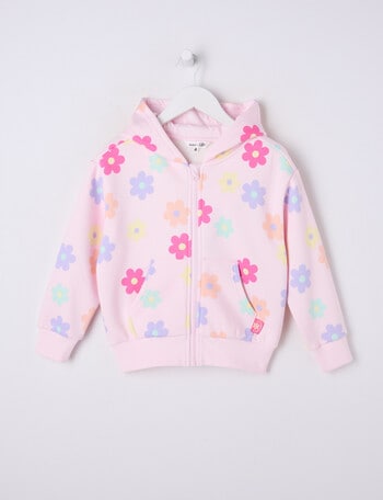 Mac & Ellie Flowers Boxy Zip Through Hoodie, Light Pink product photo