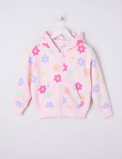 Mac & Ellie Flowers Boxy Zip Through Hoodie, Light Pink product photo