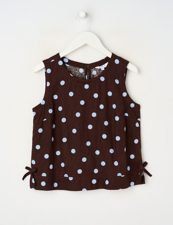 Switch Isla Linen Blend Spot Bow Tank Top, Chocolate & Cornflower product photo