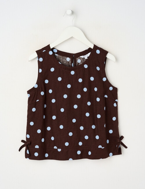 Switch Isla Linen Blend Spot Bow Tank Top, Chocolate & Cornflower product photo