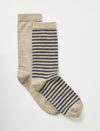 NZ Sock Co. Merino Crew Sock, 2-Pack, Mushroom Stripe product photo