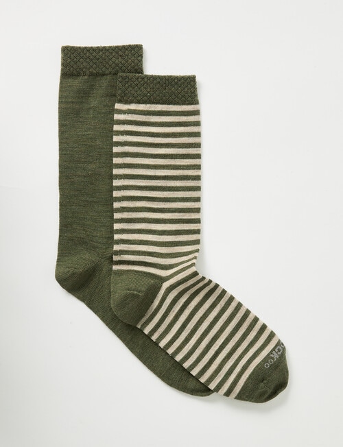 NZ Sock Co. Merino Crew Sock, 2-Pack, Grun Marle Stripe - Socks
