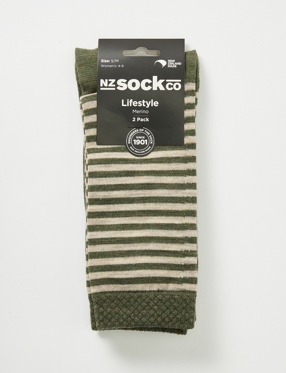 NZ Sock Co. Merino Crew Sock, 2-Pack, Grun Marle Stripe - Socks