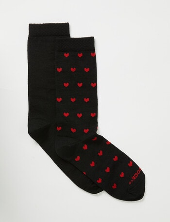 NZ Sock Co. Merino Crew Sock, 2-Pack, Hearts Black product photo
