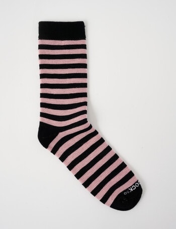 NZ Sock Co. Merino Cushion Crew Sock, Black & Pink Stripe product photo