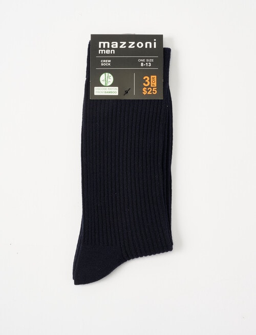 Mazzoni Ribbed Bamboo Crew Dress Sock, Midnight product photo View 02 L