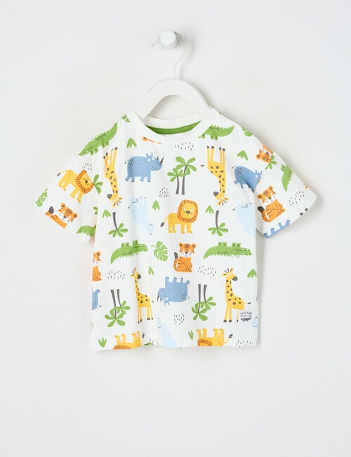 Teeny Weeny Safari Friends Play Short Sleeve Knit Tee All Over Print, White product photo