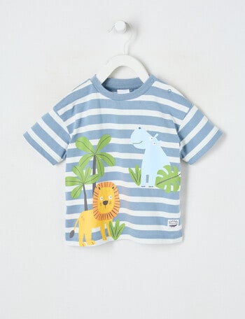 Teeny Weeny Safari Friends Play Short Sleeve Stripe Tee, Steel Blue product photo